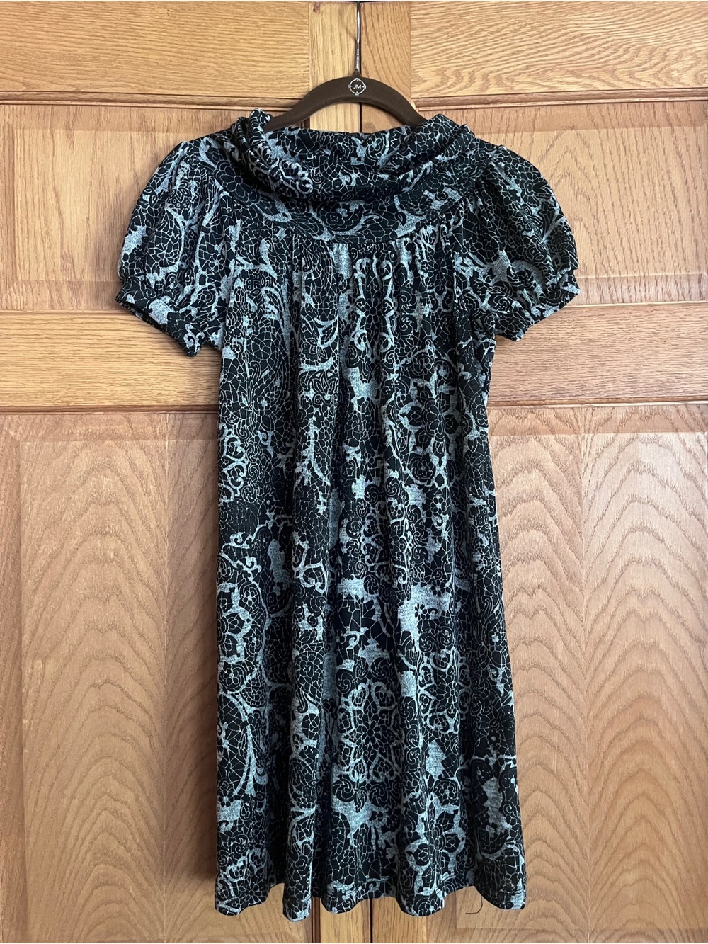 Ruby Rox Black and Gray Floral Cowl Neck Dress